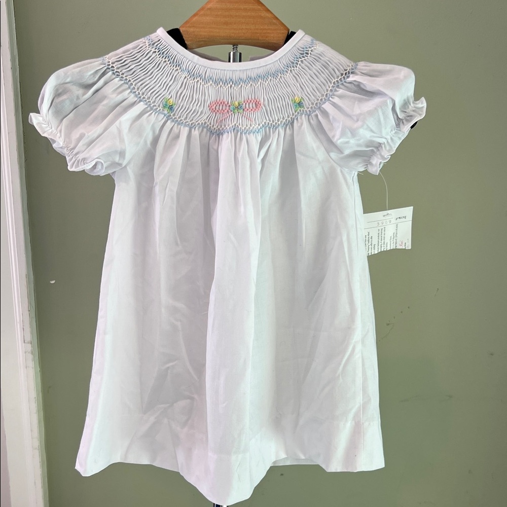 Elegant White Smocked Kids Dress